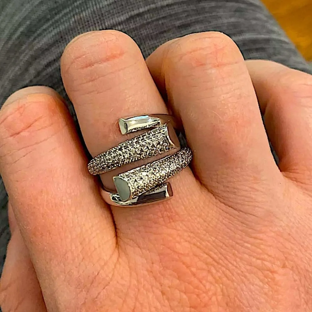 White Gold Micro Zircon Statement Ring